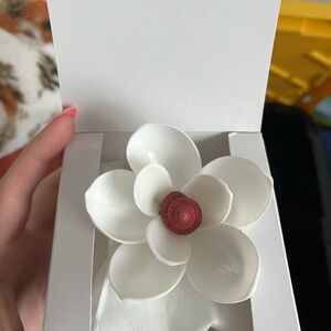 White Flower Brooch with Red Center